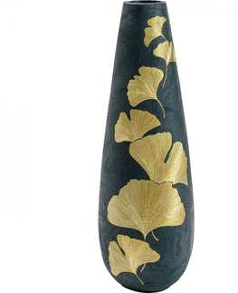 Polyresinové vázy KARE Design Vysoká zelená váza Elegance Ginkgo 95cm