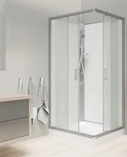 Sprchové vaničky MEREO Sprchový box, čtvercový, 90cm, satin ALU, sklo Point, zadní stěny bílé, SMC vanička, bez stříšky CK34122KBW