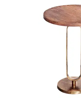 Luxusní a designové příruční stolky Estila Art deco kulatý měděný příruční stolek Zendy s dřevěnou deskou v glamour nádechu 60 cm