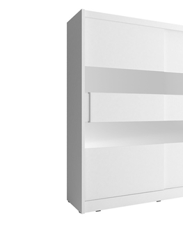 Šatní skříně Skříň CONCINNA typ 2 se zrcadlovými pruhy 180 cm, bílá