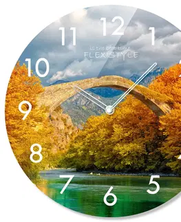 Nástěnné hodiny Kulaté skleněné hodiny 30 cm s motivem podzimu