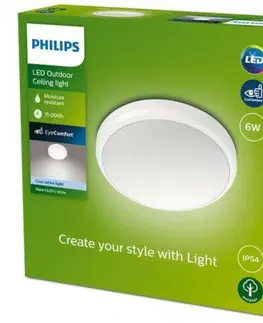 LED venkovní stropní svítidla Philips DORIS venkovní přisazené LED svítidlo 1x6W 600lm 4000K 22cm IP54, bílé