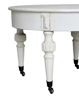 Konferenční stolky Krémový antik dřevěný coffee stolek na kolečkách Antoinette - Ø70*46 cm Chic Antique 41033919 (41339-19)