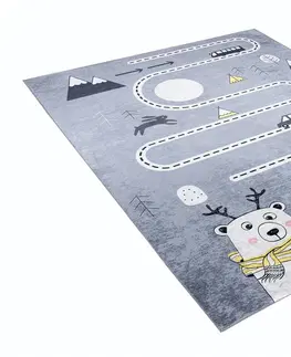 Dětské koberce Dětský koberec s motivem zvířátek a silnice