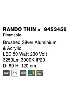 LED lustry a závěsná svítidla NOVA LUCE závěsné svítidlo RANDO THIN broušený stříbrný hliník a akryl LED 50W 230V 3000K IP20 stmívatelné 9453456
