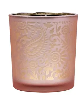 Svícny Růžovo stříbrný skleněný svícen s ornamenty Paisley vel.S - Ø 7*8cm Mars & More XMWLPARS