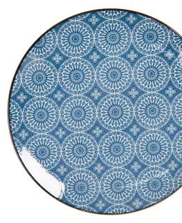 Talíře Dezertní talíř s modrým květinovým ornamentem BlueSnow - Ø 21 cm Clayre & Eef 6CEDP0044
