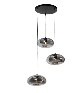 Zavesna svitidla Art Deco závěsná lampa černá s kouřovým sklem kulatá 3-světelná - Ayesha