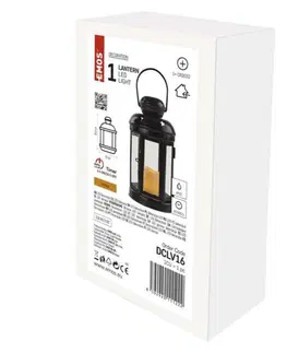LED osvětlení na baterie EMOS LED lucerna černá, kulatá, 18,5 cm, 1x CR2032, vnitřní, vintage, časovač DCLV16