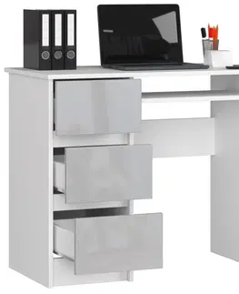 Psací stoly Ak furniture Psací stůl A-6 90 cm bílý/šedý levý