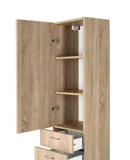 Koupelnový nábytek AQUALINE ZOJA/KERAMIA FRESH skříňka vysoká s košem 35x184x29cm, dub platin 51232