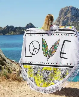 Ručníky Bílý kulatý plážový bavlněný ručník s třásněmi Love - Ø180 cm Mycha Ibiza new 36009