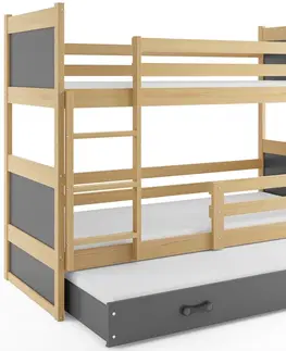 Postele BMS Dětská patrová postel s přistýlkou RICO 3 | borovice 90 x 200 cm Barva: Zelená