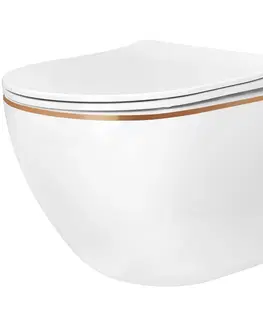 Koupelna REA/S Sada: WC mísa CARLO Mini + bidet CARLO Mini bílý se zlatým okrajem KPL-C1222