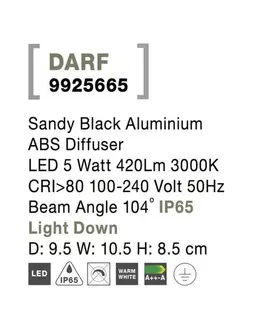LED venkovní nástěnná svítidla NOVA LUCE venkovní nástěnné svítidlo DARF černý hliník ABS difuzor LED 5W 3000K 100-240V 104st. IP65 světlo dolů 9925665