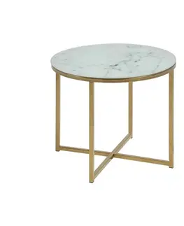Konferenční stolky Actona Konferenční kulatý stolek Alisma 3 mramor bílý/zlatá