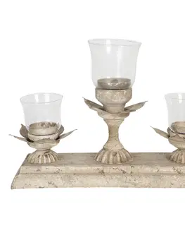 Svícny Kovový  šedý svícen na 3 čajové svíčky Floraison - 36*12*25 cm Clayre & Eef 6Y3982
