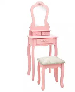 Toaletní Toaletní stolek s taburetem Dekorhome Růžová