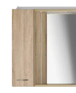 Koupelnová zrcadla AQUALINE ZOJA/KERAMIA FRESH galerka s LED osvětlením, 60x60x14cm, levá, dub platin 45027
