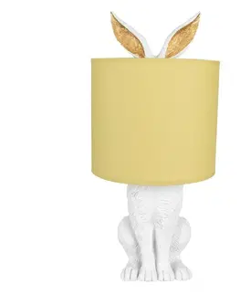 Lampy Bílá stolní lampa králík se žlutým stínidlem Rabbi - Ø 20*43 cm E27/max 1*60W Clayre & Eef 6LMC0013WY