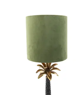 Stolni lampy Stolní lampa ve stylu art deco se sametovým odstínem zelené 25 cm - Areka