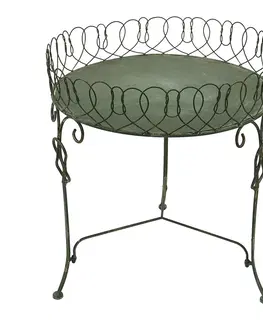 Konferenční stolky Zelený kovový stůl s ozdobným drátěným lemem na květiny Pimne - Ø 47*52 cm Clayre & Eef 6Y4722