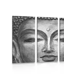 Černobílé obrazy 5-dílný obraz tvář Buddhu v černobílém provedení