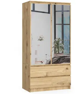 Šatní skříně Ak furniture Šatní skříň Tesi S90 se dvěma zrcadly dub artisan