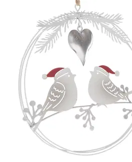 Vánoční dekorace Vánoční závěsná kovová dekorace Ptáčci, 14,5 x 16 x 1 cm