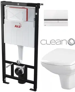 WC sedátka ALCADRAIN Sádromodul předstěnový instalační systém s bílým/ chrom tlačítkem M1720-1 + WC CERSANIT CLEANON CARINA  + SEDÁTKO AM101/1120 M1720-1 CA1