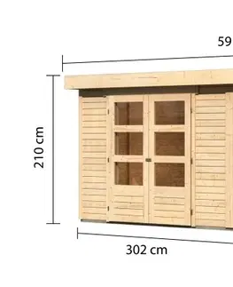 Dřevěné plastové domky Dřevěný zahradní domek KERKO 5 s přístavkem 280 Lanitplast Přírodní dřevo
