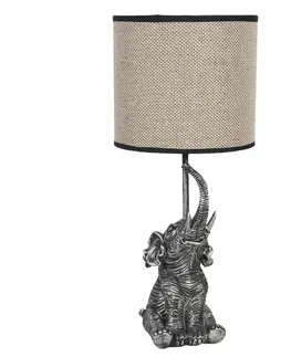 Lampy Stolní lampa s hnědým stínidlem a dekorací slona – Ø 20*45 cm / E27 Clayre & Eef 6LMC0030