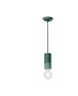 Závěsná světla Ferroluce Závěsné svítidlo PI, válcové, Ø 8 cm zelené