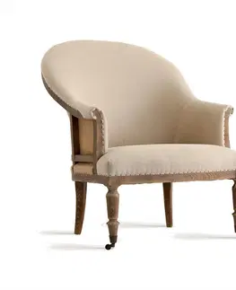 Luxusní a designová křesla a fotely Estila Luxusní rustikální křeslo Carlos s vyřezávanými dřevěnými nožičkami v hnědé vintage barvě s béžovým čalouněním 92 cm