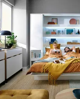 bez úložného prostoru Vysoká sklápěcí postel dvoulůžko MONTERASSO, 140x200, bílá mat