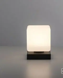 LED stolní lampy PAUL NEUHAUS LED stolní lampa, antracit, tvar kostky, dotykový stmívač, nadčasový design 3000K
