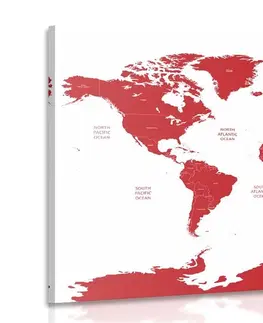 Obrazy mapy Obraz mapa světa s jednotlivými státy v červené barvě