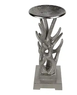 Svícny Stříbrný kovový svícen s parožím - 12,5*12,5*30cm Mars & More ABK30