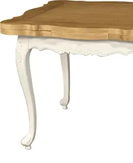 Designové a luxusní jídelní stoly Estila Rozkládací provence čtvercový jídelní stůl vyrezávaný Preciosa v bílé barvě s přírodně hnědou vrchní deskou 156cm