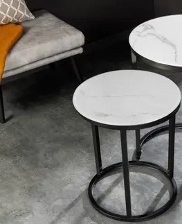 Designové a luxusní konferenční stolky Estila Designový kulatý set příručních stolků Industria Marbleux v moderním stylu v provedení bílý mramor 60cm