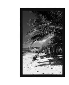 Černobílé Plakát krásy pláže Anse Source v černobílém provedení