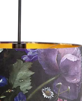 Zavesna svitidla Závěsná lampa s velurovými odstíny květin se zlatem 40 cm - Combi