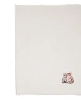 Deky Krémový plyšový pléd s kočičkami Olli - 130*160 cm Clayre & Eef KT060.103