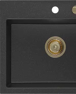 Sifony k pračkám MEXEN/S Oscar granitový dřez 580 x 490 mm, černá/stříbrná metalik, zlatý sifon 6519581000-73-G