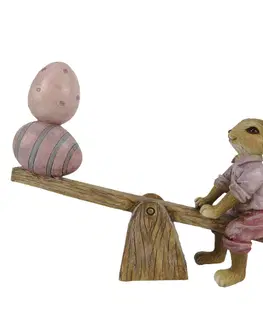 Velikonoční dekorace Velikonoční dekorace králíčka s vajíčky na houpačce - 16*3*12 cm Clayre & Eef 6PR3283