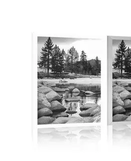 Černobílé Plakát jezero v nádherné přírodě v černobílém provedení