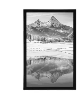Černobílé Plakát zasněžená krajina v Alpách v černobílém provedení