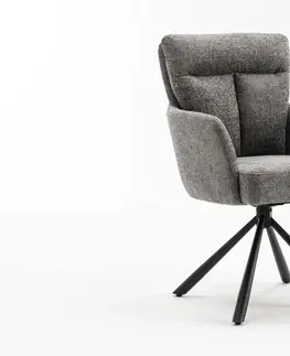 Luxusní jídelní židle Estila Designová retro otočná židle Dover s šedým čalouněním a opěrkami na ruce 92 cm