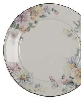 Talíře Porcelánový dezertní talířek s květinami Flowers - Ø 20*2 cm Clayre & Eef FLODP