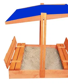 Pískoviště Zavíratelné pískoviště s lavičkami a stříškou modré barvy 120 x 120 cm